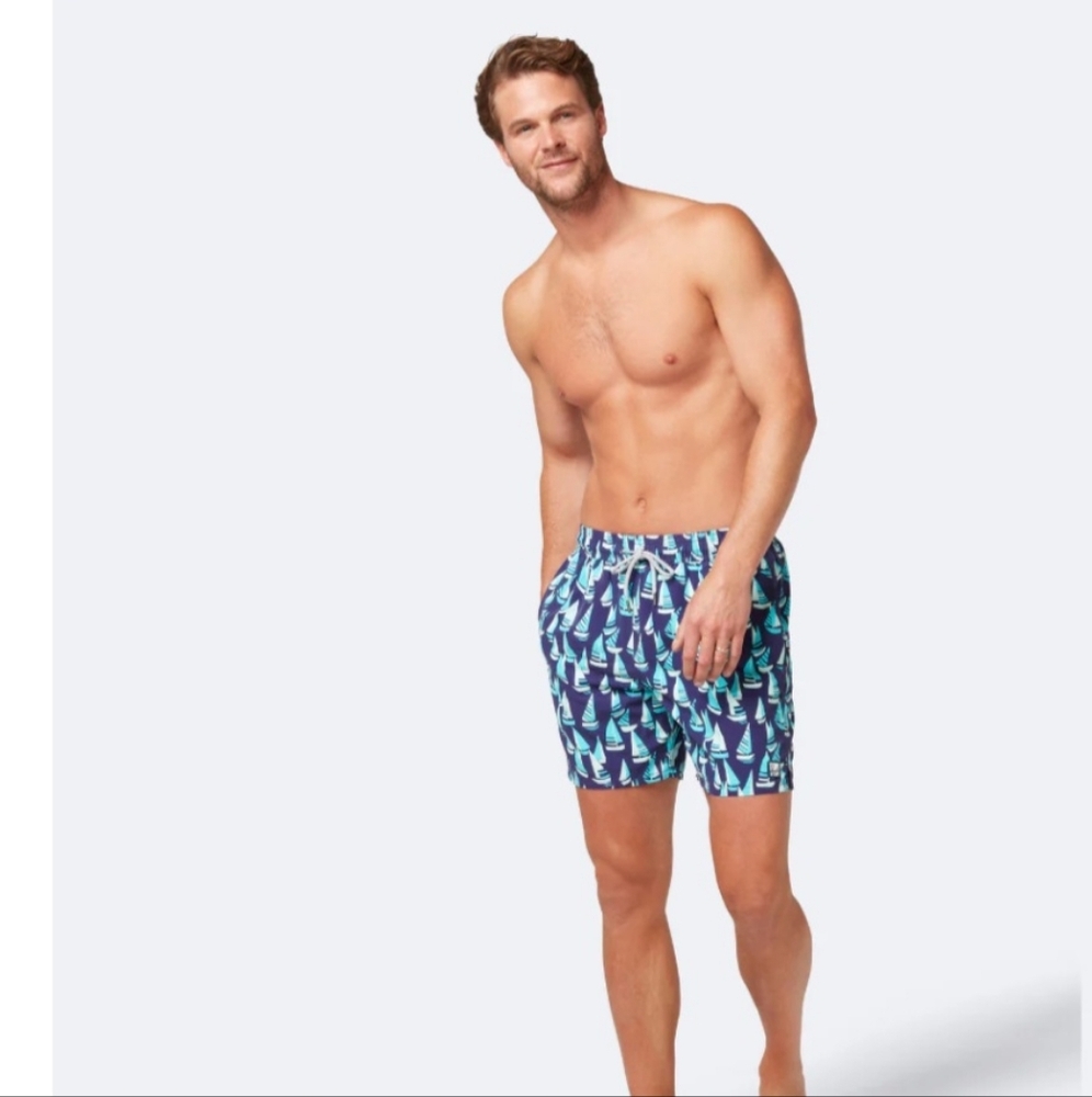 Tom & Teddy Swim Trunks Mens Size Large Boats Mulberry & Sky Blue pocket…